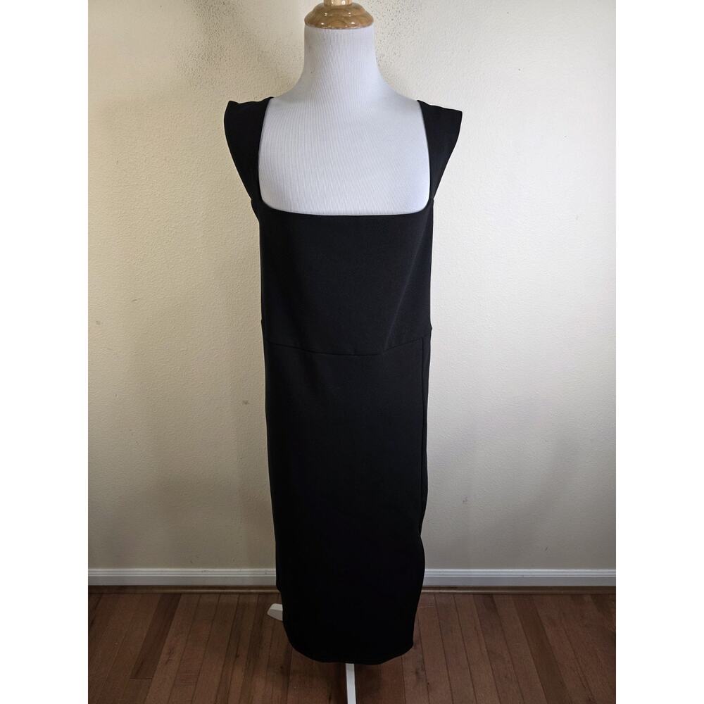 Eloquii Black Midi Pencil Dress Sleeveless Square Neck Slit Size 14